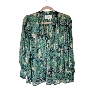 Ba&sh Quincy 3/4 Sleeve Blouse Green With Gold Metallic Butterflies